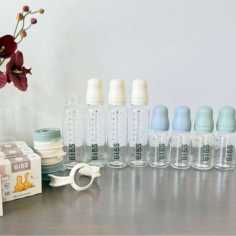 BIBS Glass Baby Bottles Set with Nipples LOT